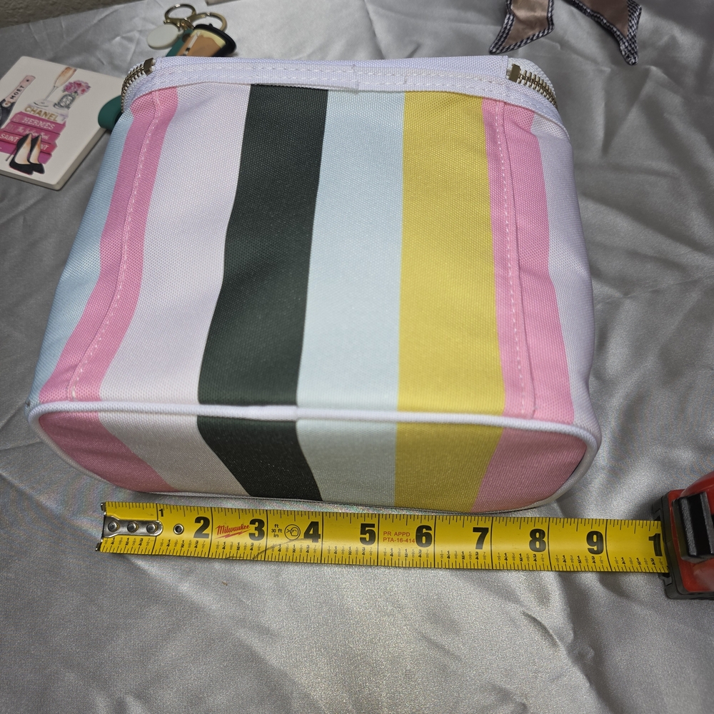 Striped Pastel Cosmetic Pouch - Pink, Yellow & Green